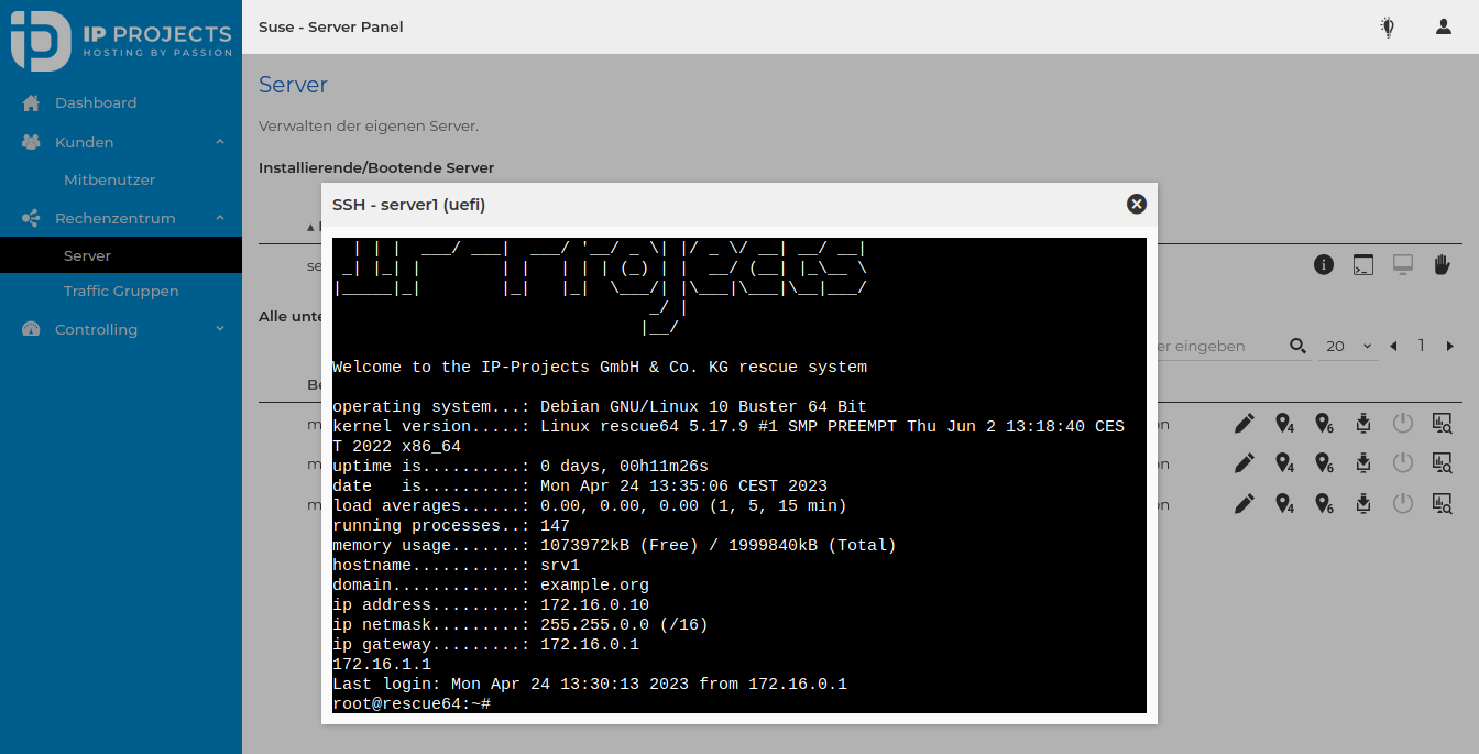 Serververwaltung - Rescue SSH