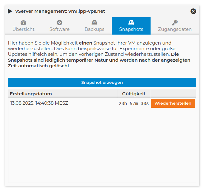 vServer Snapshots